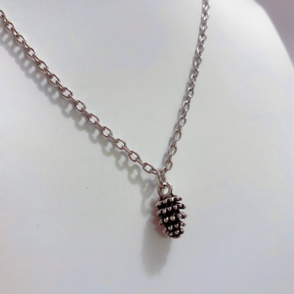 LiveChicStyle Jewelry - Minimalist & Dainty Pine Cone Silver Necklace.